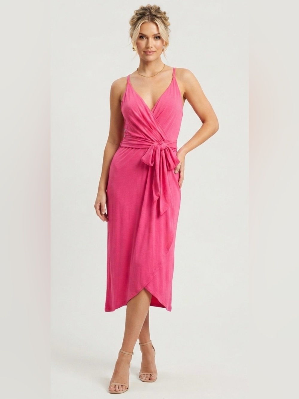 WHBM Women’s Fuchsia Dress with Tie Waist